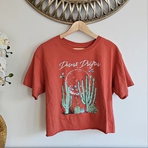 Cold Crush "Desert Drifter" Cactus  Women's Cropped Cotton Tsirt Rust Color, L
